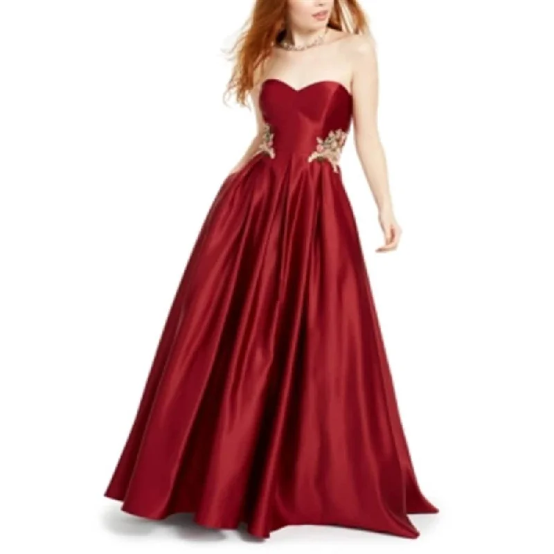 Customized Version Blondie Nites Junior's Strapless Floral Applique Gown Red Size 0