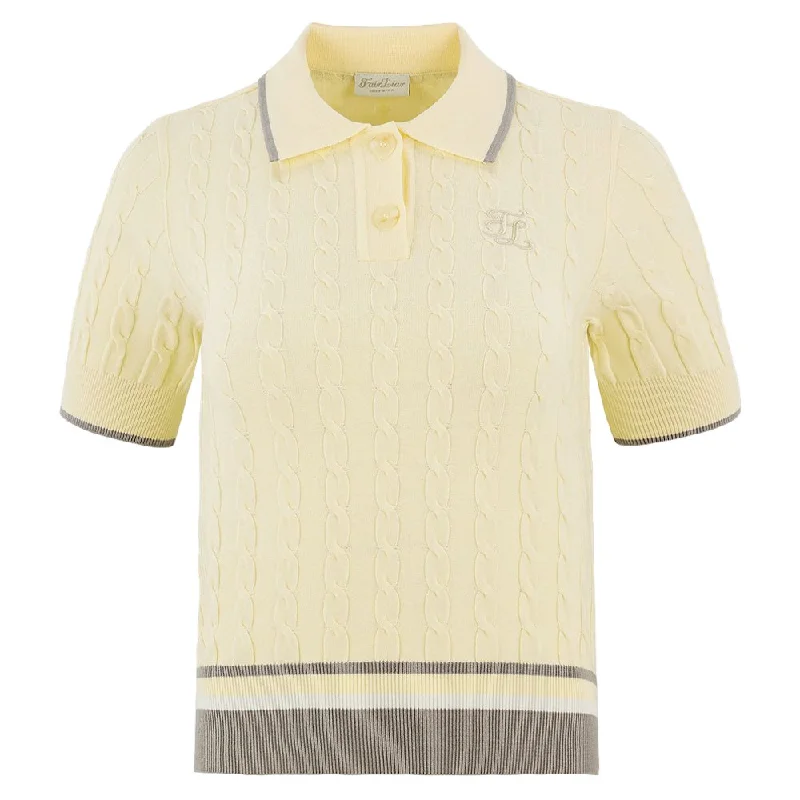 Black And White Style Fairliar Cable Collar Cropped Knit Golf Polo Lemon - FW24 Women