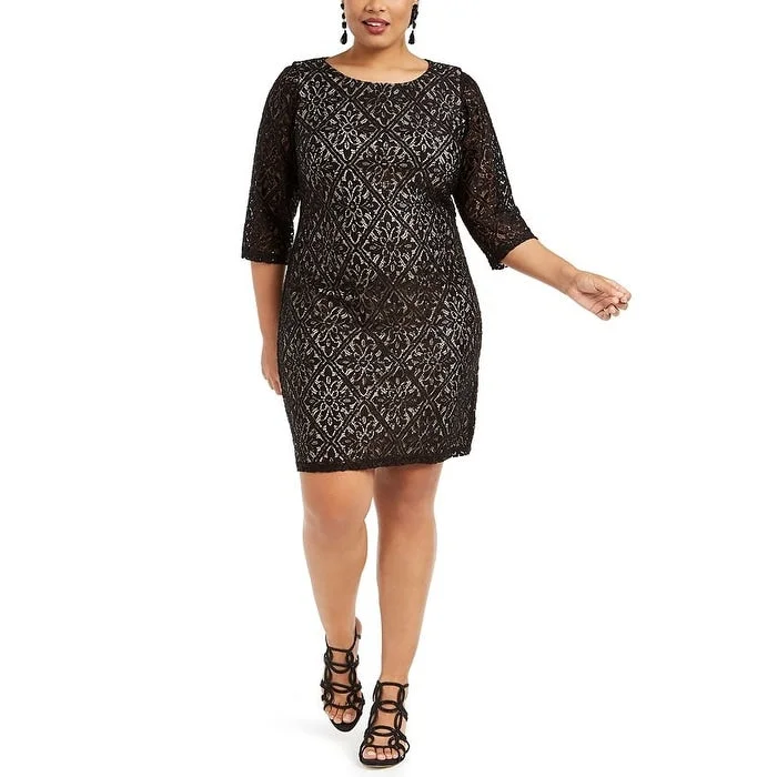Exquisite Details Jessica Howard Women's Belted Jersey Dress Black Size 22W