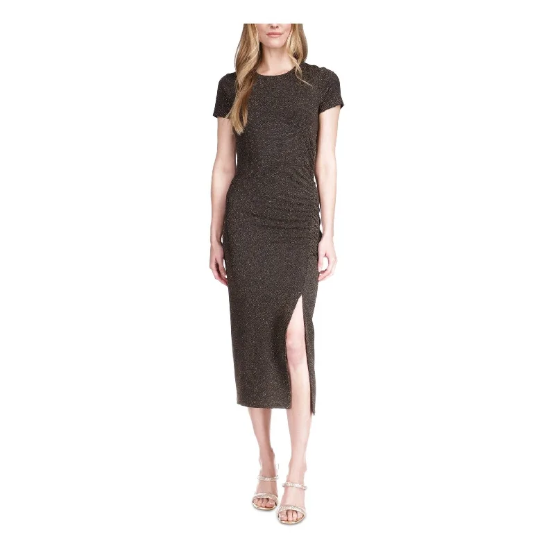 Sports And Leisure Michael Kors Women's Metallic Ruched Short Sleeve Midi Dress Grey Size X-Large