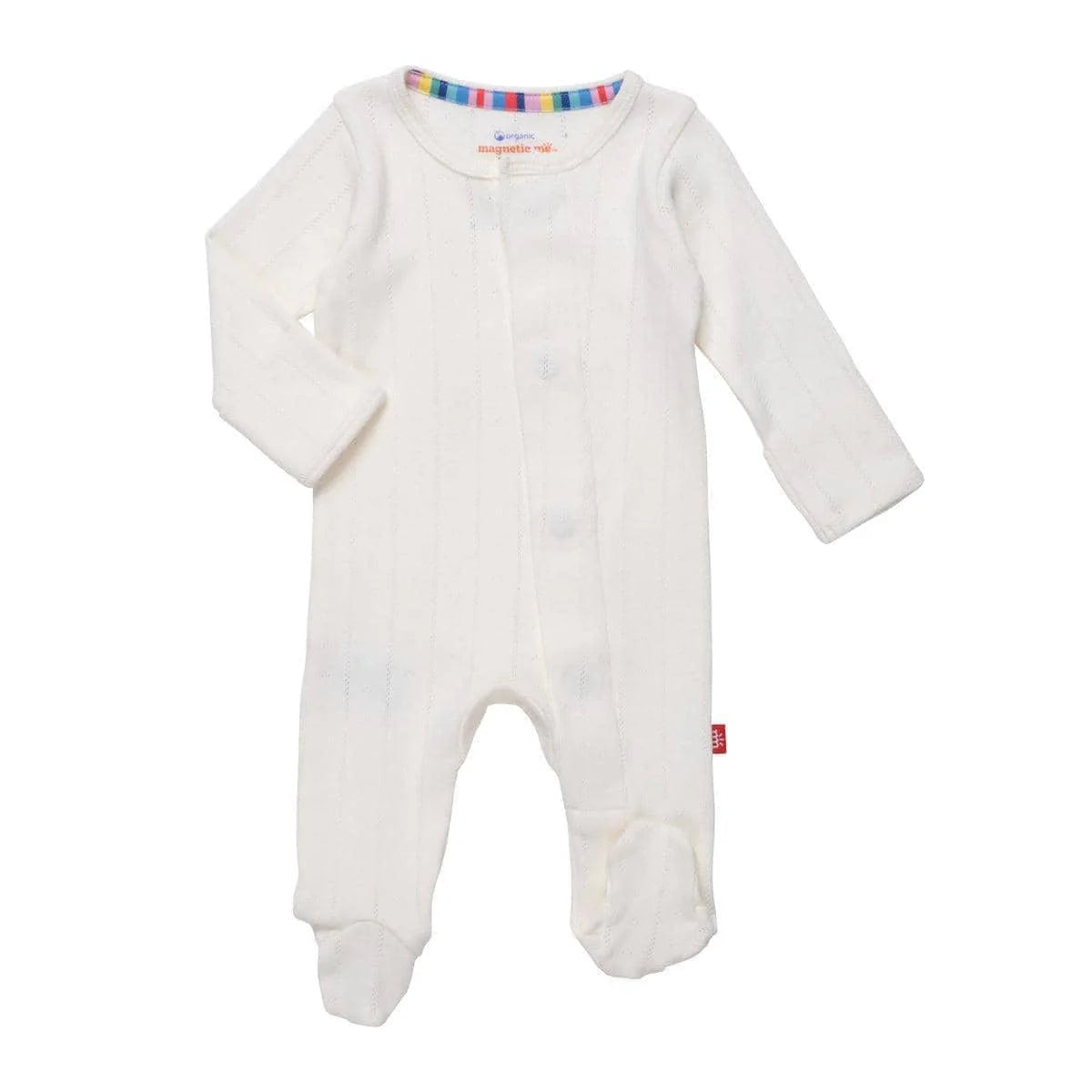 Timeless Comfort Magnetic Me Footie in Tofu Pointelle Love Lines