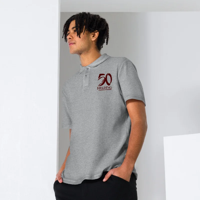 Fashionable And Versatile Unisex Pique Polo Shirt - Merlot Logo | 50th Anniversary