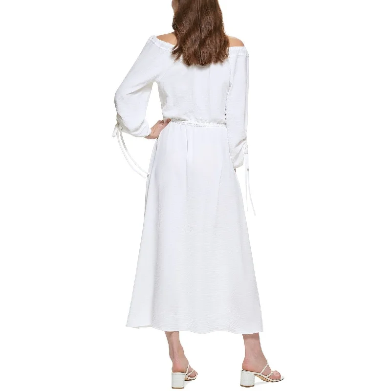 Design Perception Calvin Klein Women's Off The Shoulder Blouson Maxi Dress White Size 2