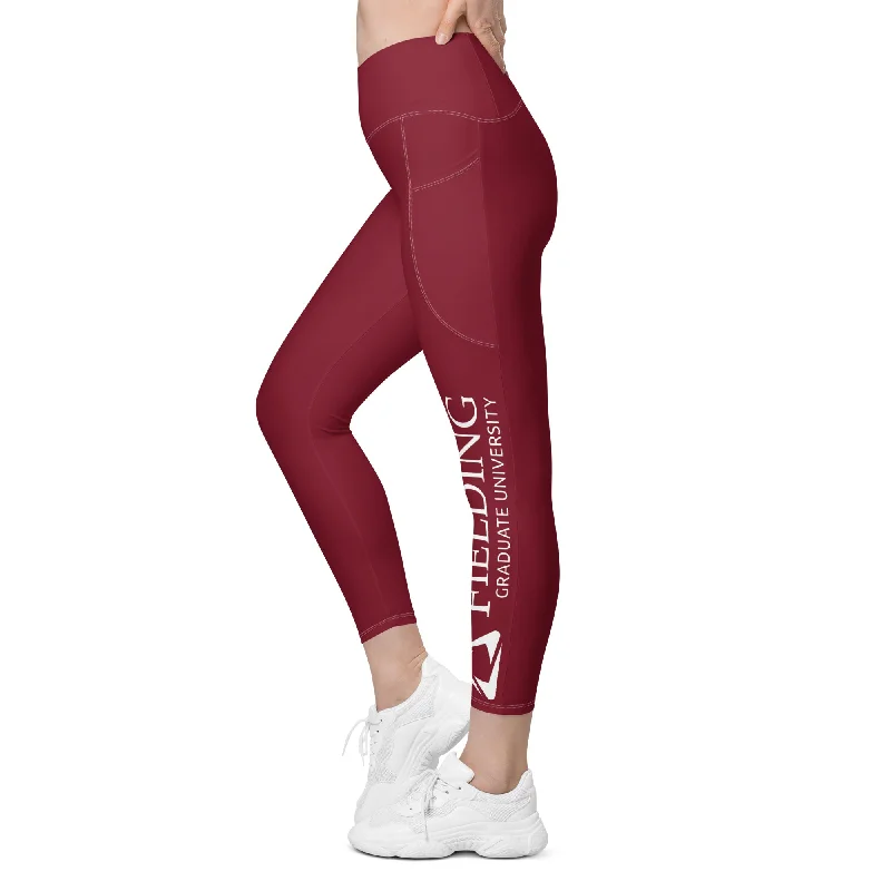 Fashion Style Recycled Crossover Leggings with Pockets - Merlot | Fielding Logo