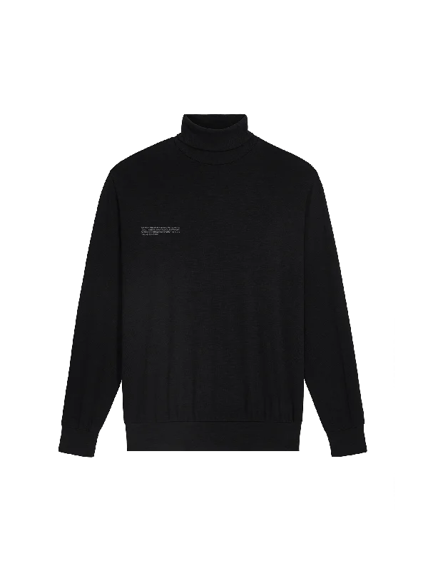Comfortable Outfits Women's Seaweed Lyocell Fine Knit Turtleneck Top—Black