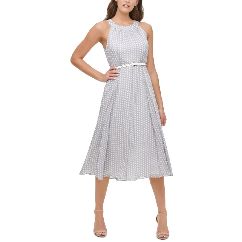 Urban Comfort Tommy Hilfiger Women's Belted Chiffon Midi Dress Gray Size 8