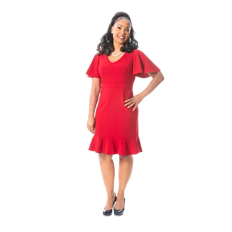 Street Letter Style Kasper Women's Flutter Sleeve Sheath Dress Red Size Medium