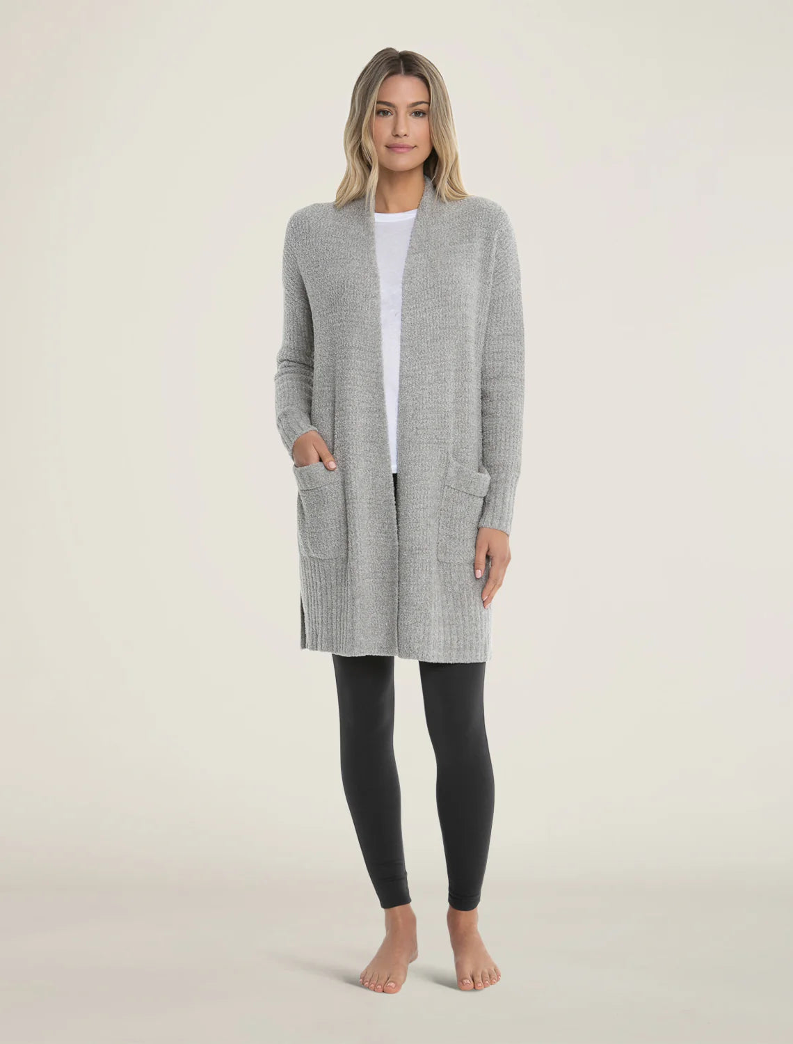 Smart Comfort Barefoot Dreams Long Weekend Cardigan in Pewter