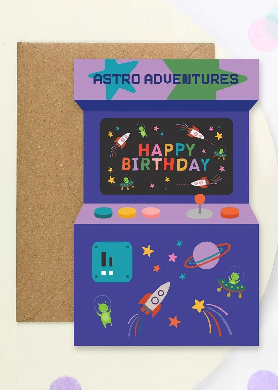 Cute Style Astro Adventures Arcade Birthday Card