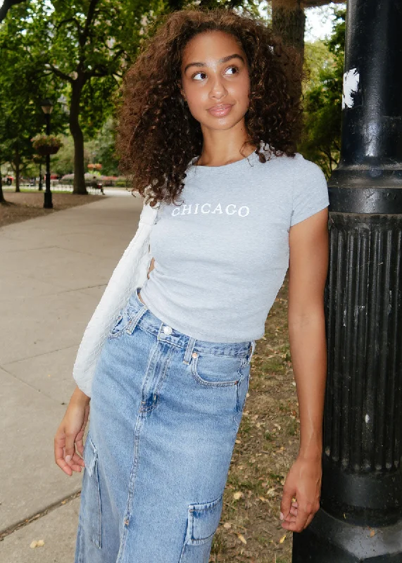 British Style Chicago Baby Tee - Athletic Heather & White