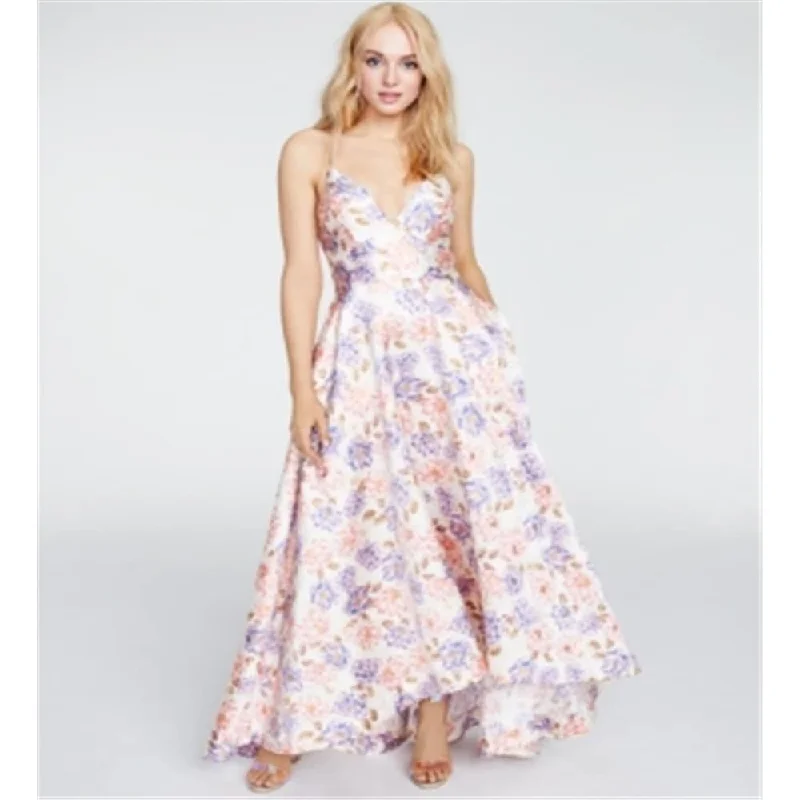 Sweet Girl Speechless Women's Pocketed Floral Spaghetti Strap Sweetheart Neckline Full Length Fit Flare Formal Dress White Size 15