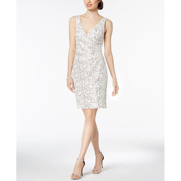Elegant And Simple Vince Camuto Women's Sleeveless V Neck Above the Knee Sheath Party Dress White Size 2