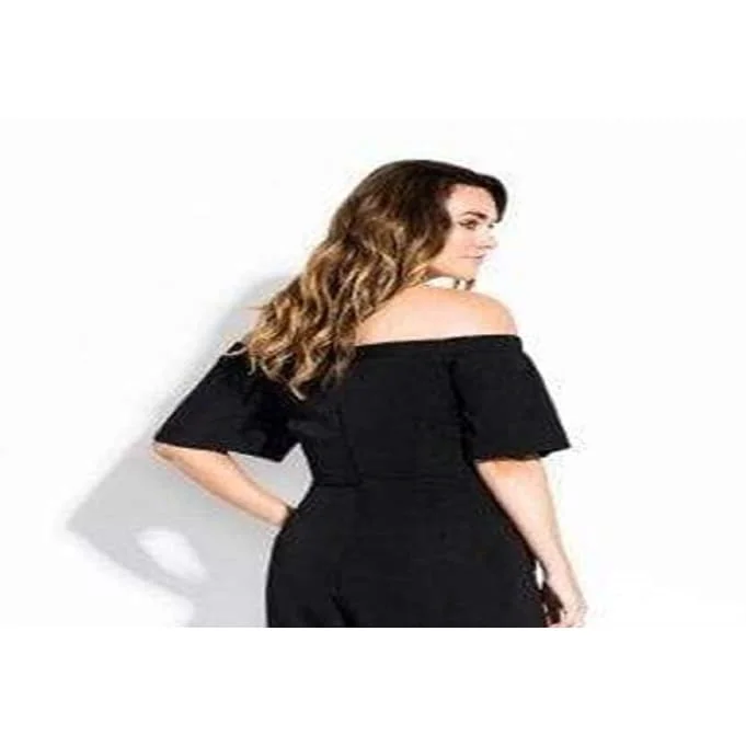 Daily Comfort City Chic Women's Plus Tied Waist Off The Shoulder Jumpsuit Black Size 24W
