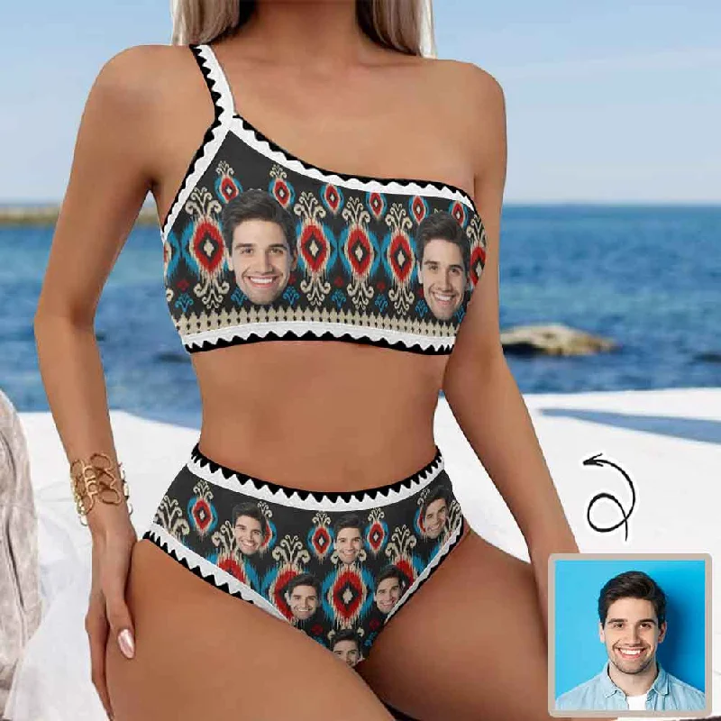 Fashionable Items Custom Face Tribal Bikini Set Personalized One Shoulder Spaghetti Strap Two Piece Swimsuits