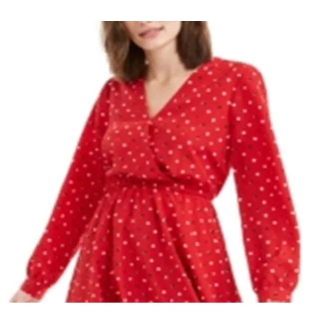 Renaissance Style Maison Jules Women's Long Sleeve Mini Fit Flare Dress Red Size Medium