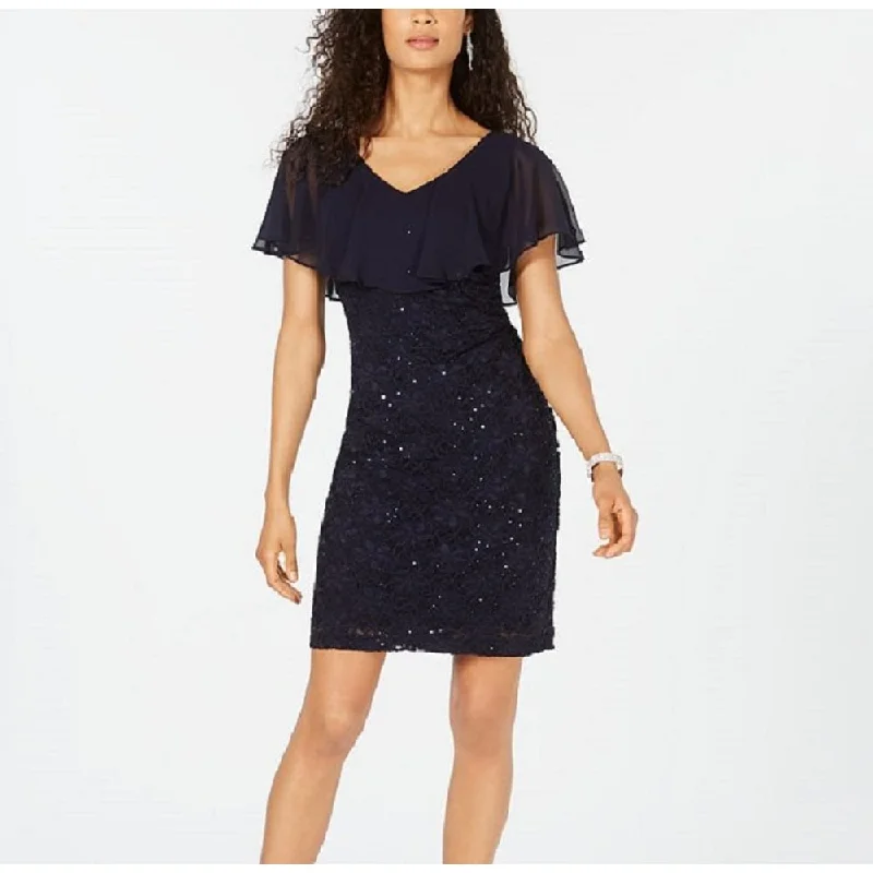 Versatile Items Connected Women's Sequined Lace Capelet Dress Blue Size 8