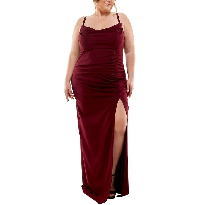 All-Day Wear Emerald Sundae Women's Cowlneck Side Ruched Maxi Dress Red Size 18W