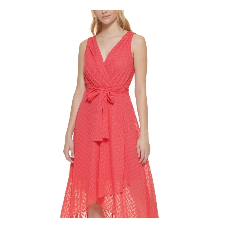 Printed Patterns Tommy Hilfiger Women's Surplice Midi Dress Orange Size 4