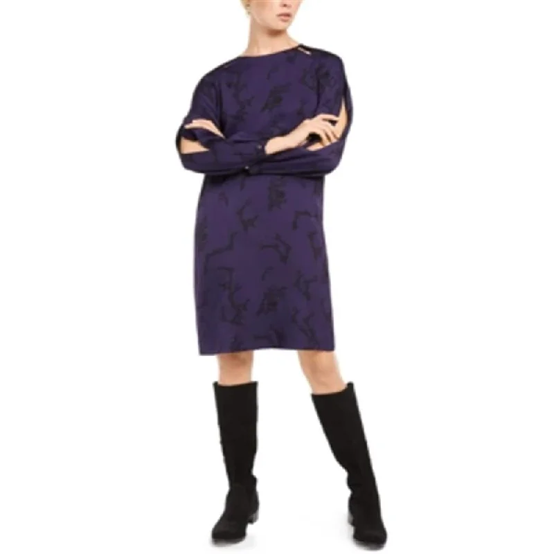 Fashionable And Fashionable Escada Women's Sport Printed Split Sleeve Dress Purple Size Medium 36