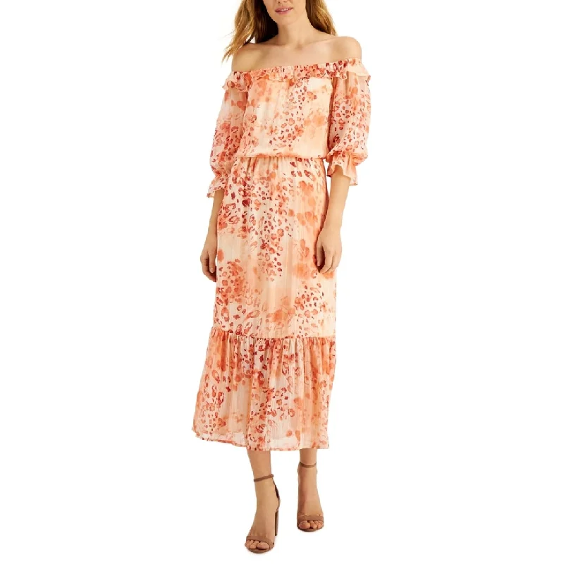 Fashionable In The Times Willow Drive Women's Floral Print Off The Shoulder Maxi Dress Pink Size Medium