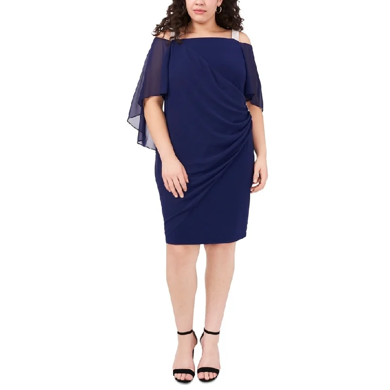 Floral Prints MSK Women's Off The Shoulder Sheath Dress Blue Size 2X