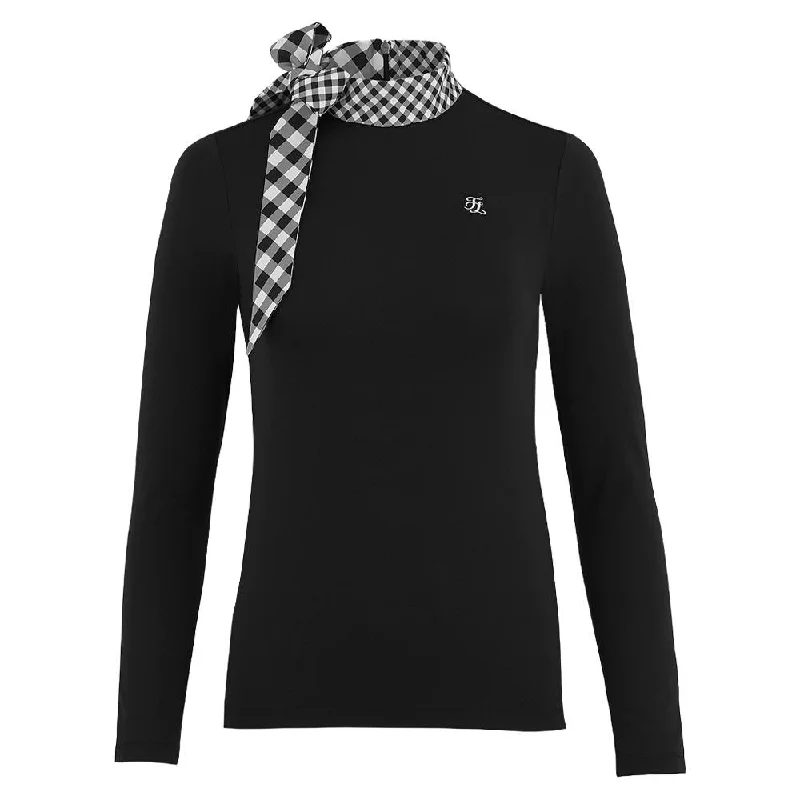 Printed pattern Fairliar Check Ribbon Scarf Longsleeve Golf Shirt Black - FW24 Women Printed pattern Fairliar Check Ribbon Scarf Longsleeve Golf Shirt Black - FW24 Women