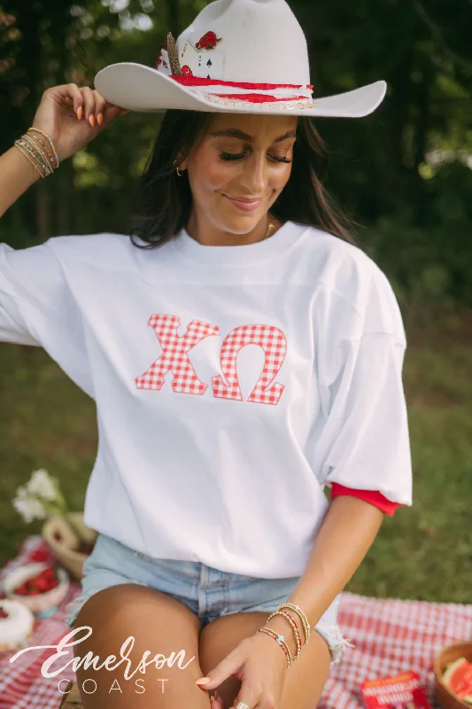 Sports High Waist Style Chi O Gingham Print Letter Jersey