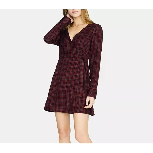 Quality Tailoring Sanctuary Women's Upbeat Faux Wrap Plaid Party Dress Red & Black Size 12