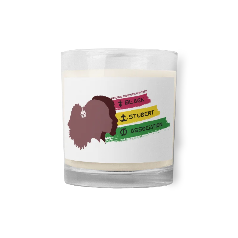 Unique Prints Glass Jar Soy Wax Candle - White | Black Student Association Logo