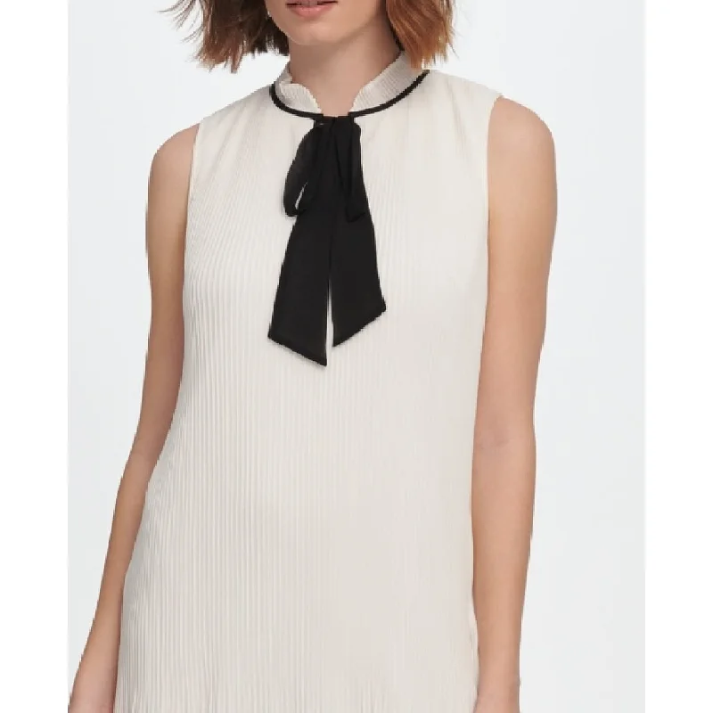 Effortless Dressing Dkny Women's Sleeveless Pleated Tie Neck Shift Dress White Size 2
