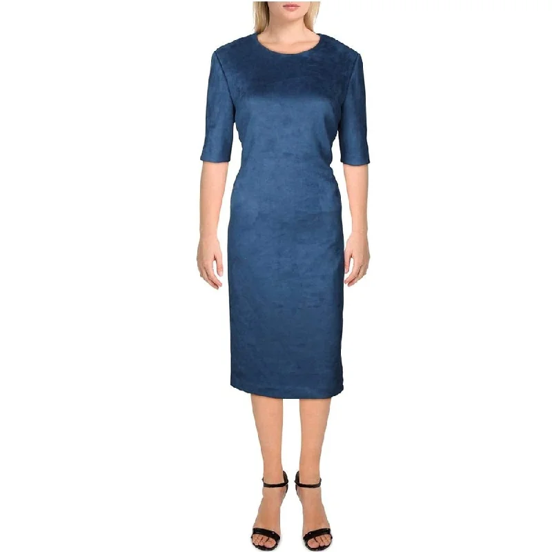 Breathable Comfort Anne Klein Women's Zippered Short Sleeve Jewel Neck Knee Length Party Sheath Dress Blue Size 12