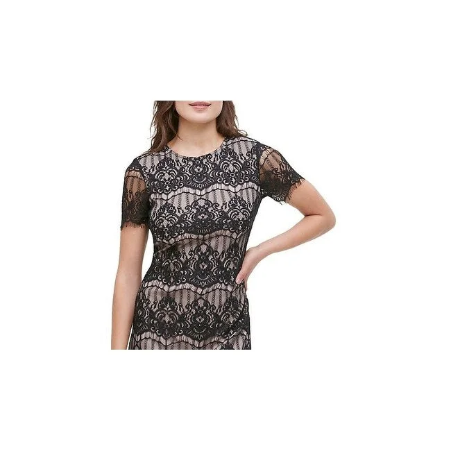Floral Prints Kensie Women's Scallop Lace Sheath Dress Black Size 0