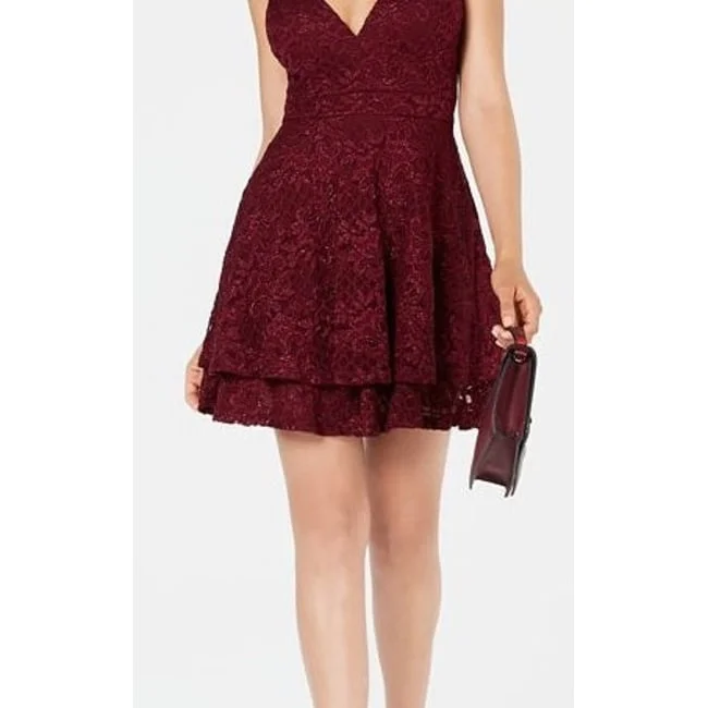 Simple Elegance Emerald Sundae Junior's Glitter Lace Racerback Dress Brown Size Xs