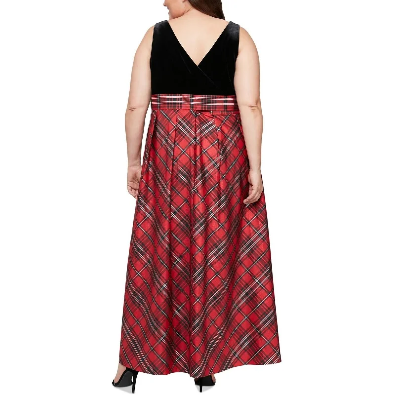 Chic Outfits Sl Fashions Women's Plaid Belted A Line Gown Black Size 18