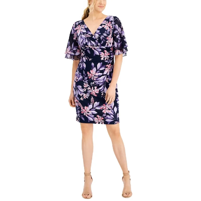 Diamond Series Connected Women's Short Sleeve Tiered Sheath Dress Blue Size 10Petite - 10P