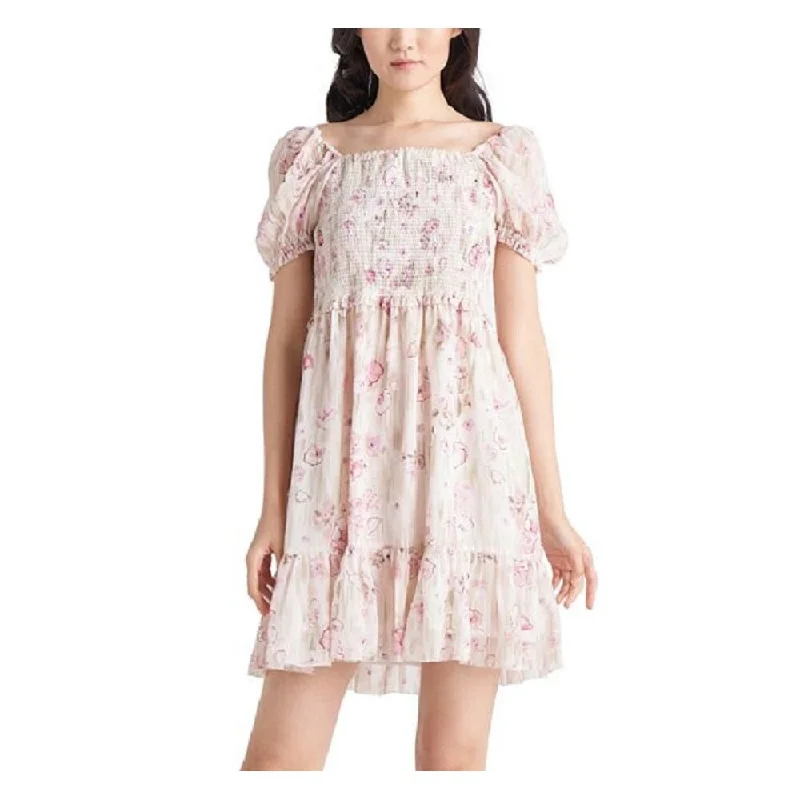 Exclusive Customization Black Tape Women's Smocked Tiered Dress Pink Size X-Small
