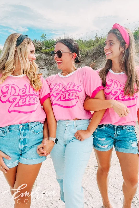 Personalized Wear Delta Zeta Bold Script Pink Colorblock Ringer