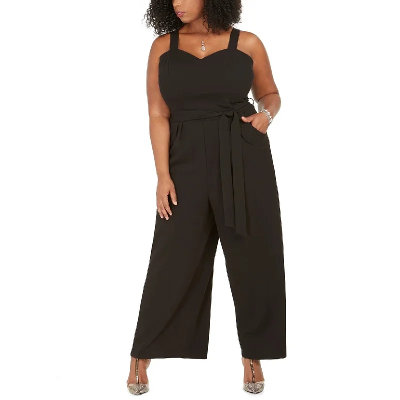 Chic Comfort Emerald Sundae Women's Black Belted Sleeveless Sweetheart Neckline T-Shirt Jumpsuit Black Size 24