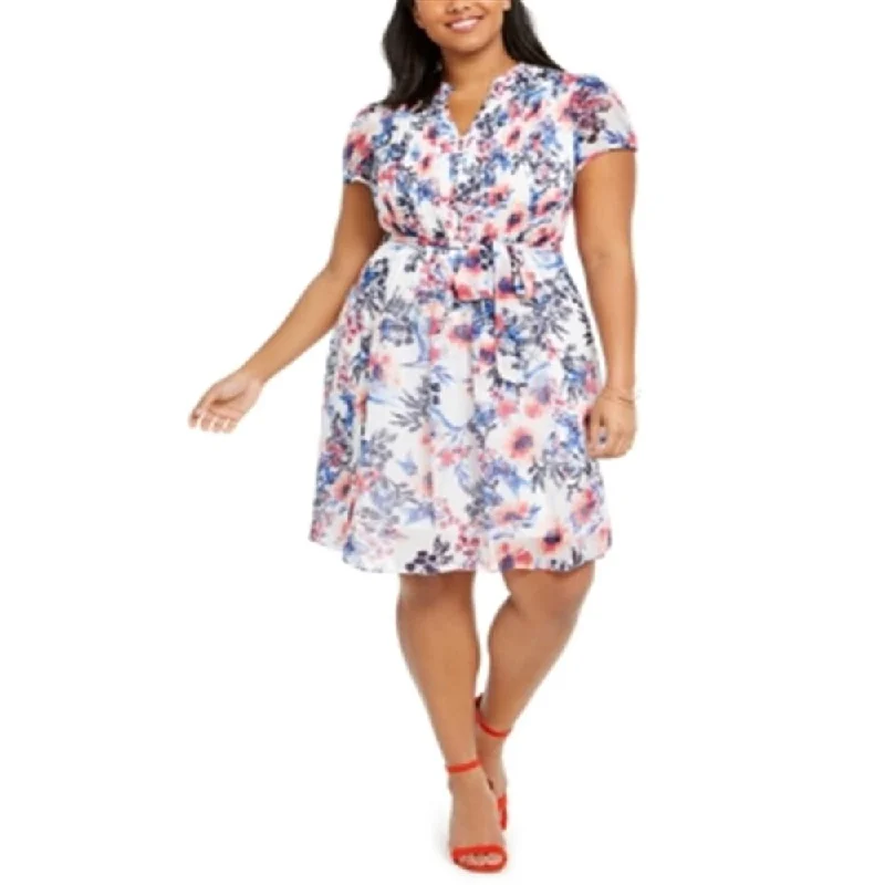 Fashion Must-have MSK Women's Floral Pintuck Chiffon Dress Orange Size 18