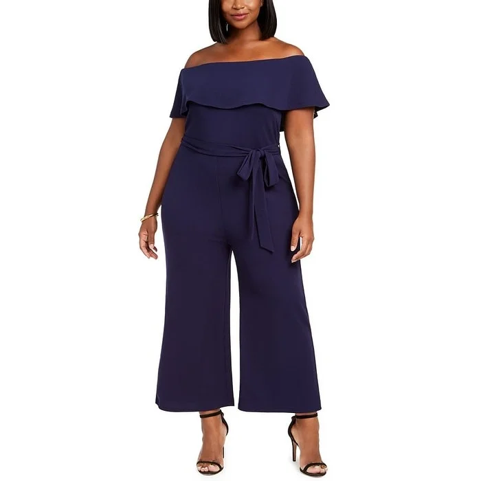 Luxury Classic Almost Famous Women's Off Shoulder Jumpsuit Blue Size 2X