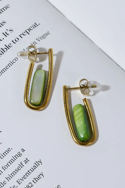 Sports Comfort Style GOLD PLATED GREEN STONE EARRINGS