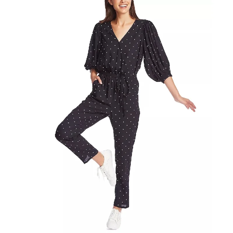Denim Design 1.State Women's Belted Polka-Dot Jumpsuit Blue Size Medium