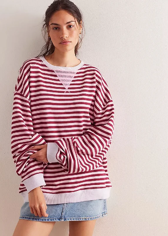 Retro Prints Classic Striped Crew - Raspberry Combo