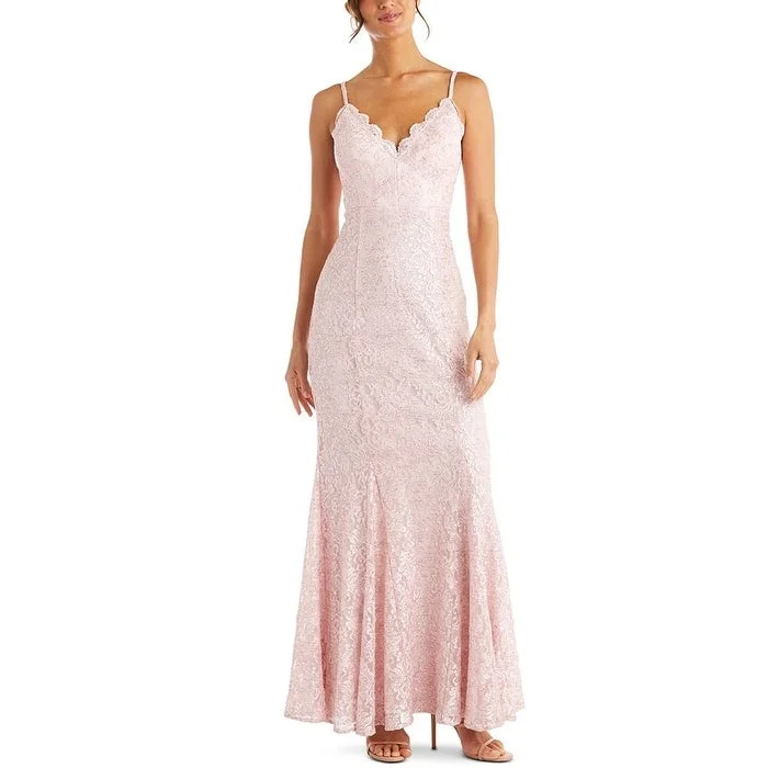 Urban Chic Morgan & Company Women's Lace Floral Spaghetti Strap V Neck Full Length Formal Sheath Dress Pink Size 9