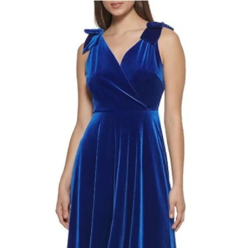 Relaxed Dresses Kensie Women's Zippered Bows On Shoulder Sleeveless Surplice Neckline Below The Knee Party Sheath Dress Blue Size 12