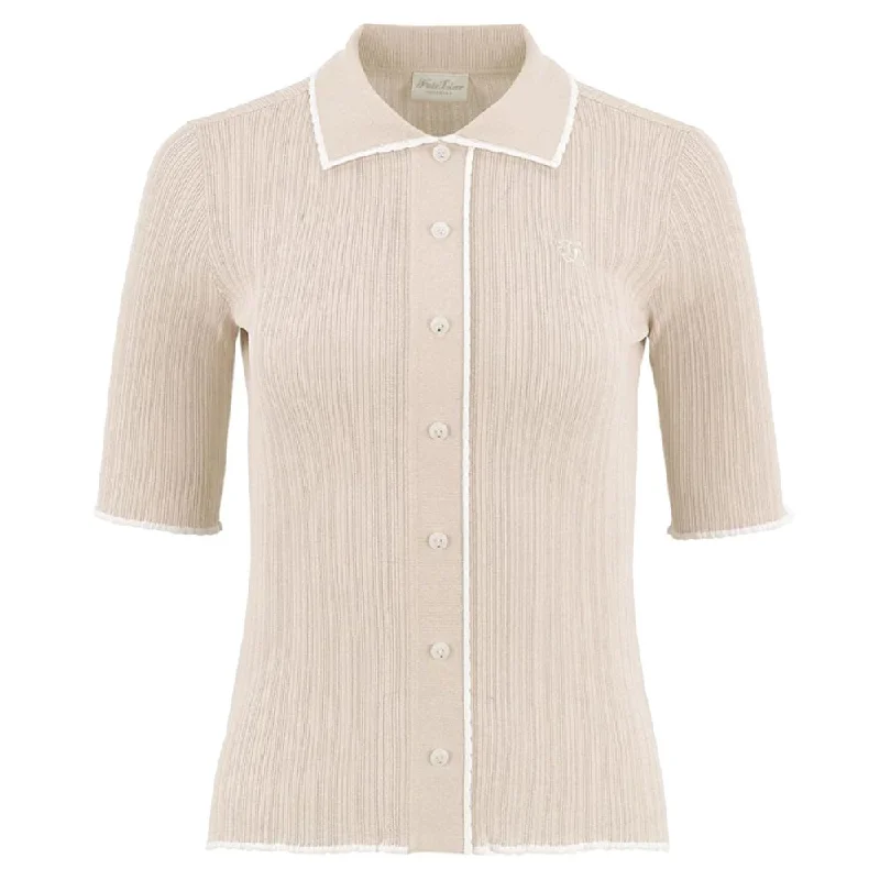 Amazing design Fairliar Scallop Collar Cropped Sleeve Knit Golf Polo Beige - SS24 Women Amazing design Fairliar Scallop Collar Cropped Sleeve Knit Golf Polo Beige - SS24 Women