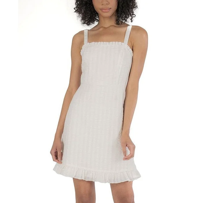 Trendy Traveler Speechless Womens Striped Sleeveless Square Neck Short Fit + Flare Dress Junior Brown Size Xxs