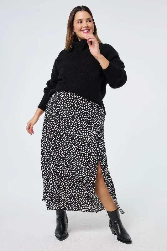 Personalized Outfit Black with White Cheetah Side Split Skirt