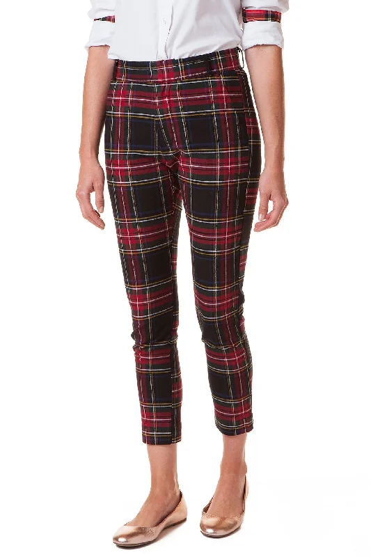 Fashionable And Versatile Ankle Capri Stretch Twill Black Stewart Plaid