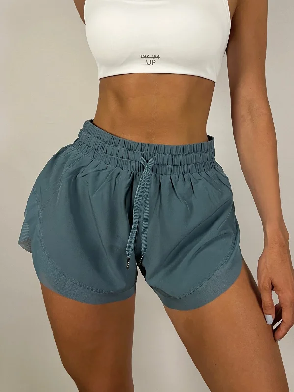 Letter embroidery Light Teal Flowy Shorts